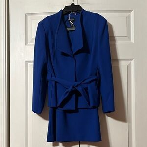 Sutton Studio 12P Royal Blue, Wool Blend Suit, Belted Jacket and A-Line Skirt